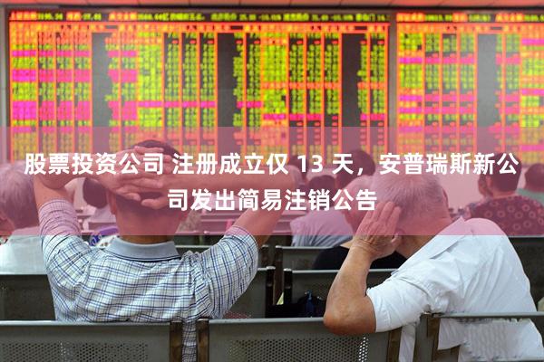 股票投资公司 注册成立仅 13 天，安普瑞斯新公司发出简易注销公告